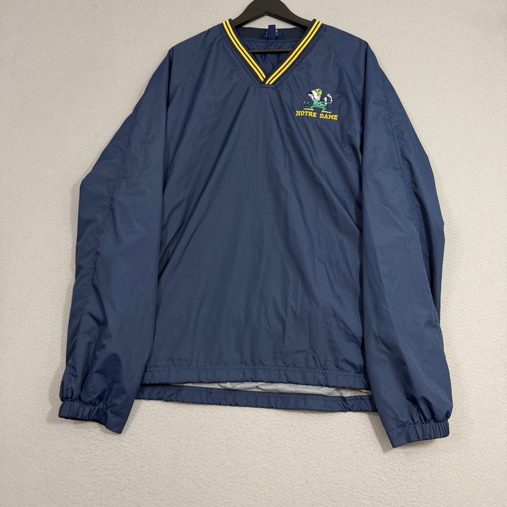 Vintage Notre Dame Fighting Irish Windbreaker Men's 2XL Blue V-Neck Pullover y2k